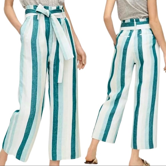 J.Crew Paper Bag Waist Linen Pants Cabana Stripe